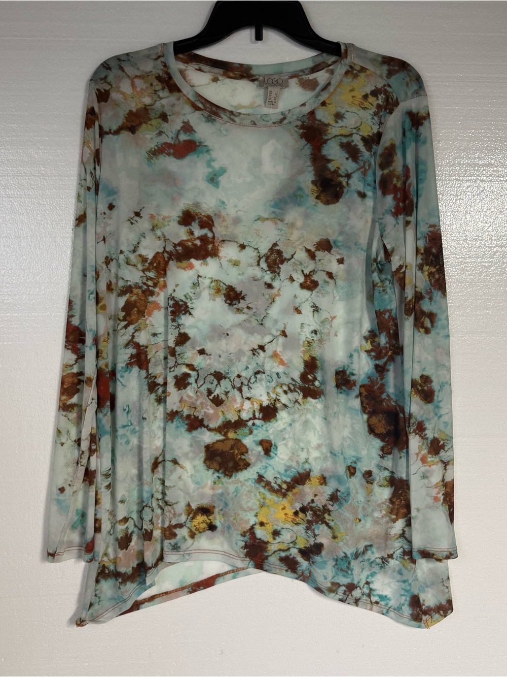 LOGO by Lori Goldstein Shirt Women L Sheer Abstract Tie Dye Long Sleeve Tunic
